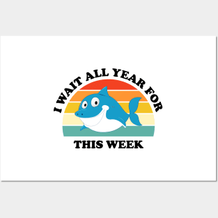 I Wait All Year For This Week Shirt Funny Shark Fitted Posters and Art